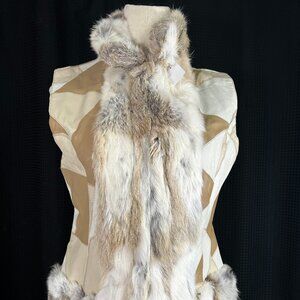 Vintage 70s Mod Genuine Rabbit Fur Neutral Leather Patchwork Vest Women's Size L